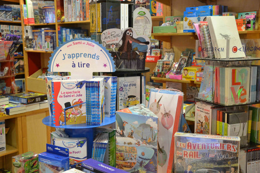 The inside of La Librairie Des Enfants, one of our favorite French kids bookstores in Paris.